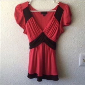 Bebe feminine coral and chocolate brown top